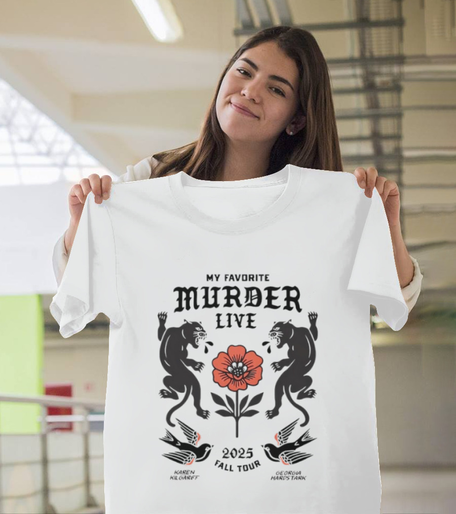 2025 My Favorite Murder Live Fall Tour Event With Floral And Panther Motif T-Shirt