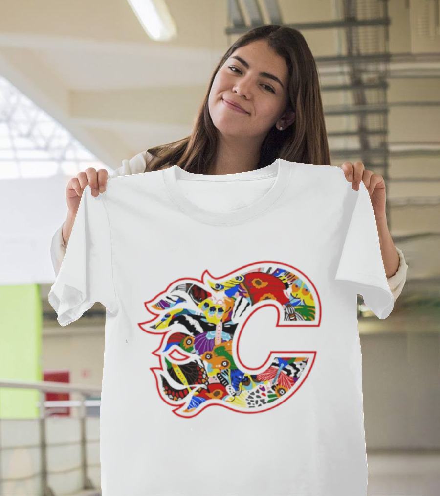 Calgary Flames Pride Night Colorful C Flag T-Shirt