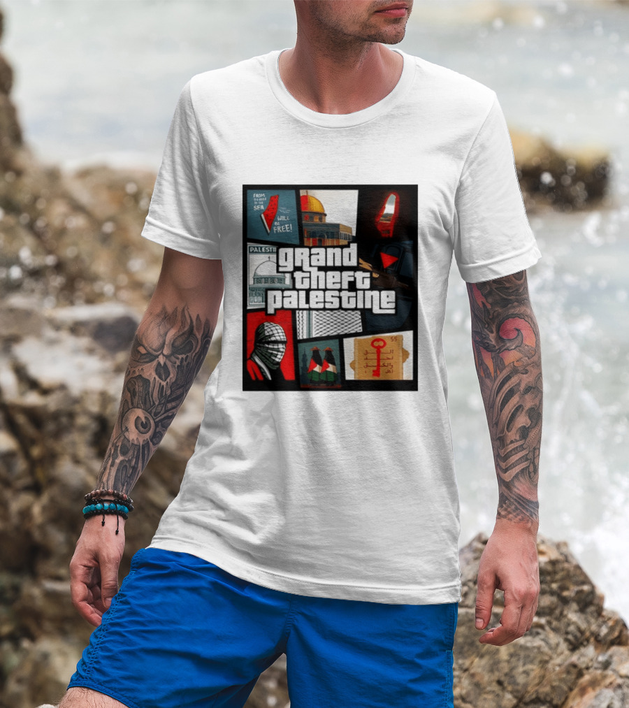 Grand Theft Palestine Dome Of The Rock Sea To Sea Free Palestine RPG Key 55 Flag Cover T-Shirt