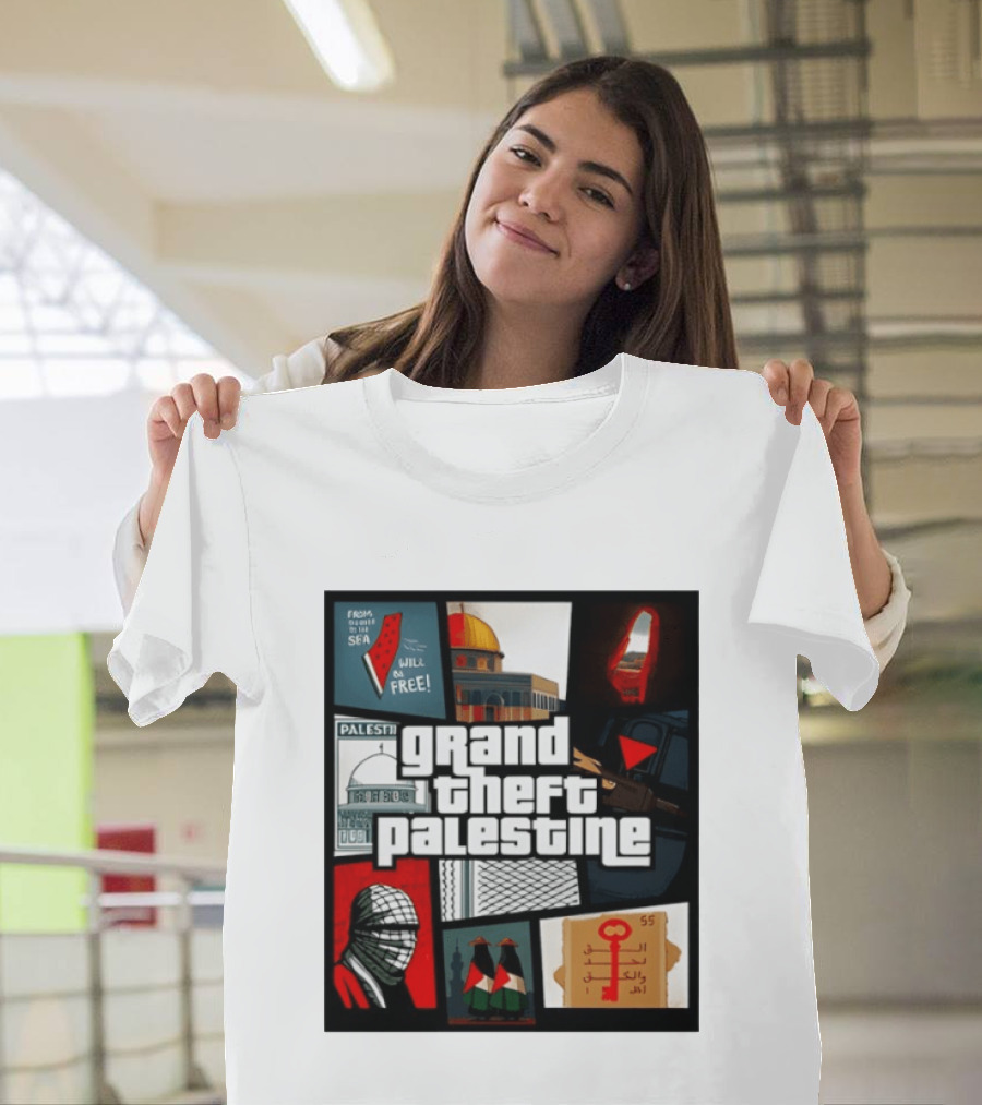 Grand Theft Palestine Dome Of The Rock Sea To Sea Free Palestine RPG Key 55 Flag Cover T-Shirt