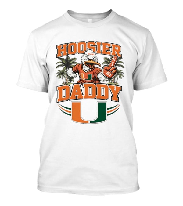 Miami Hurricanes Hoosier Daddy Sebastian The Ibis Number One Fan Palm Trees T-Shirt