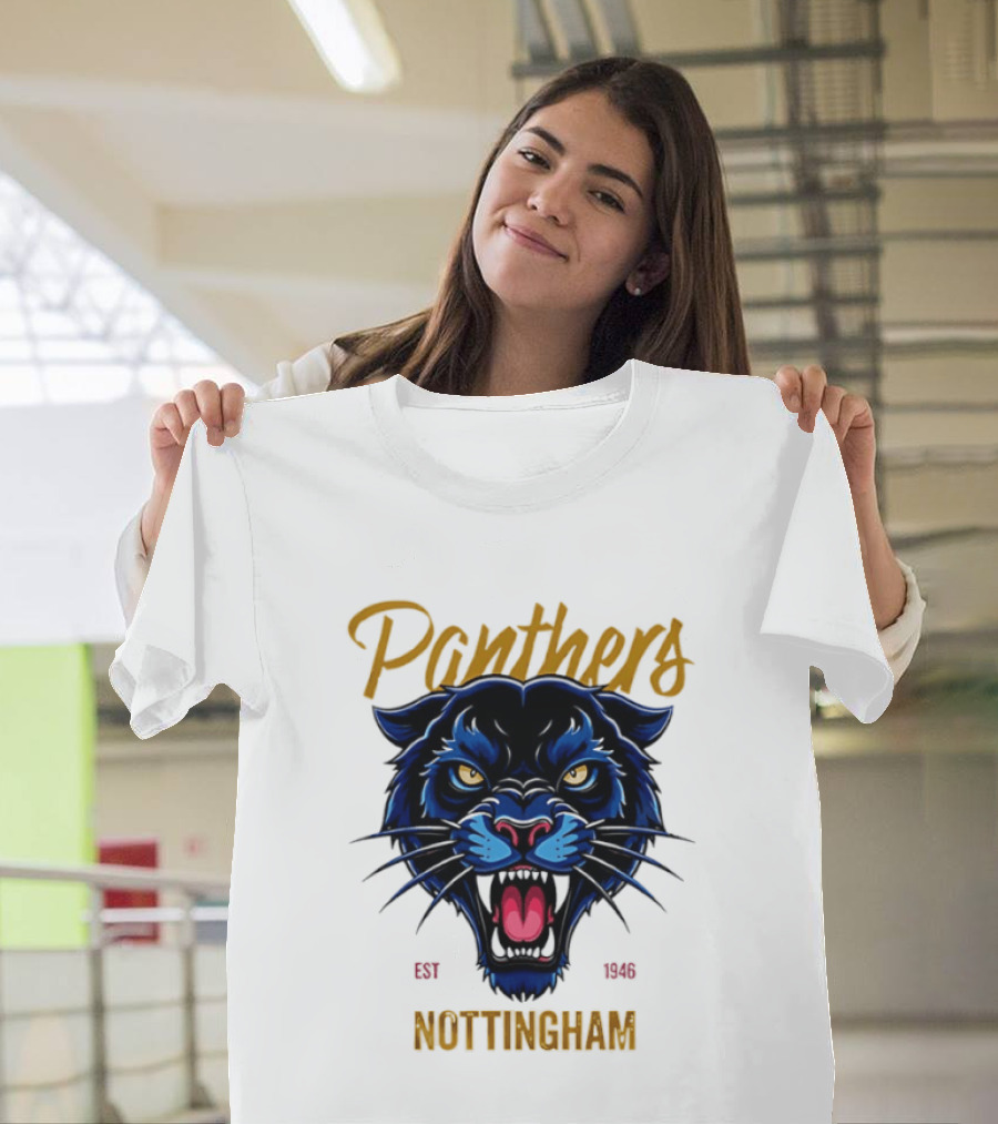 Panthers Nottingham Est 1946 Fierce Blue Panther Face Sports Team T-Shirt