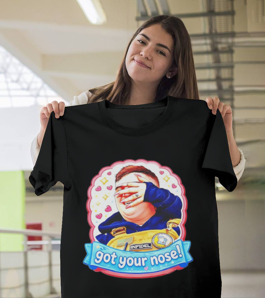 Infidel Got Your Nose Funny Cartoon Patch With Hearts And Stars T-Shirt