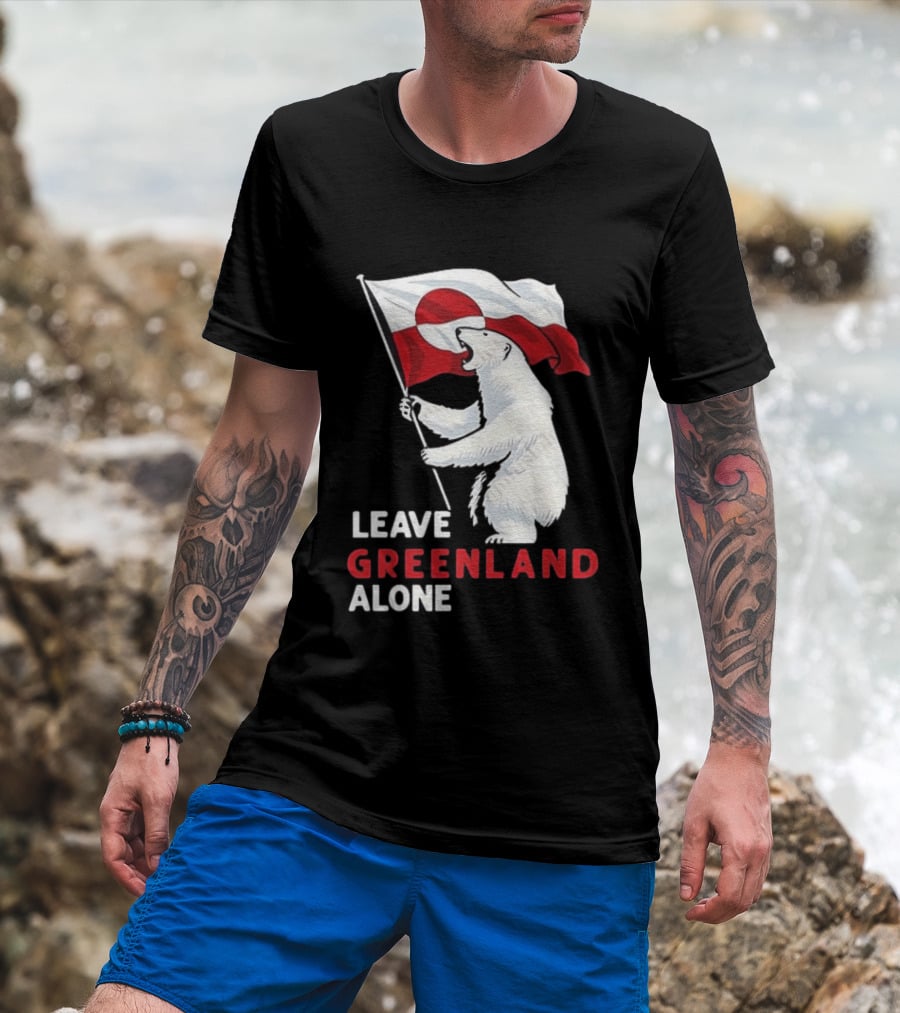 Leave Greenland Alone Polar Bear Holding Flag T-Shirt