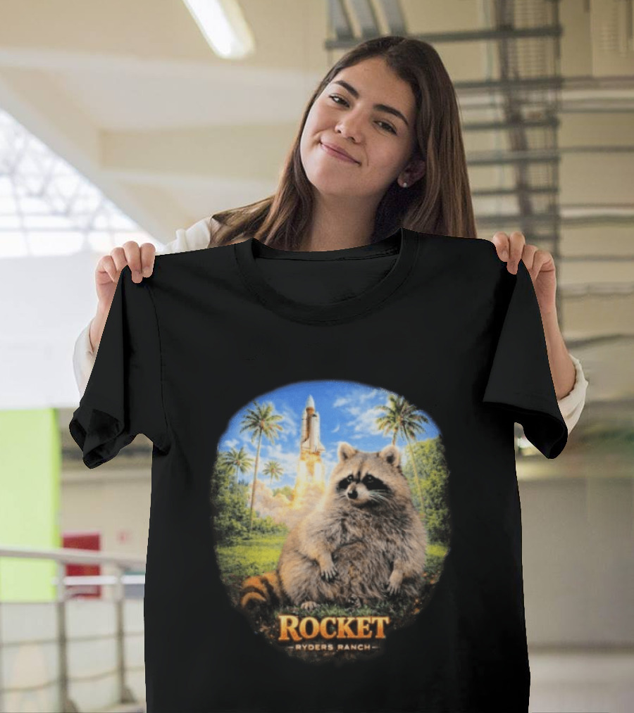 Rocket Raccoon Space Launch Tylernolantattoos Ryders Ranch T-Shirt