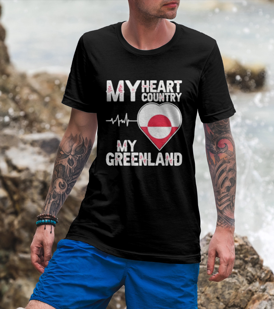 My Heart Country Heartbeat My Greenland Flag Love T-Shirt