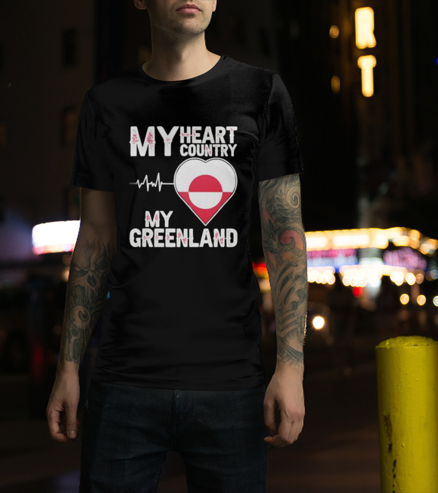 My Heart Country Heartbeat My Greenland Flag Love T-Shirt