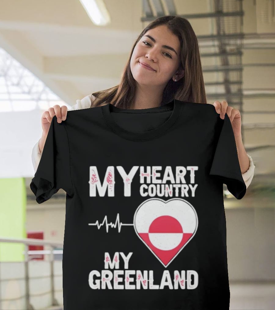 My Heart Country Heartbeat My Greenland Flag Love T-Shirt