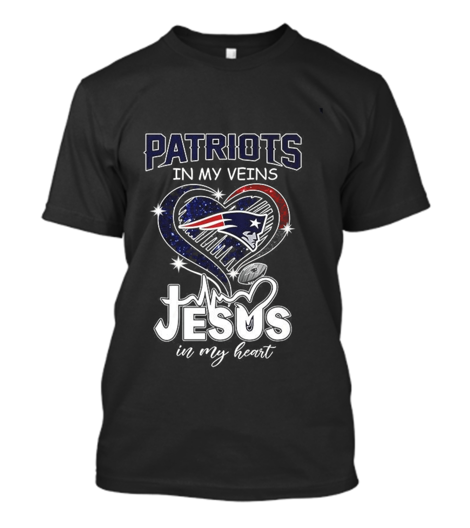 Patriots In My Veins Jesus In My Heart New England Football Fans T-Shirt