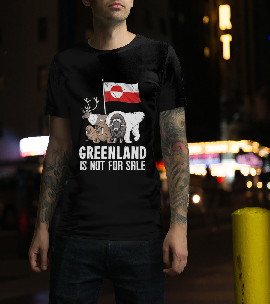 Greenland Wildlife And Flag With Reindeer Walrus Polar Bear Boasting Local Pride T-Shirt