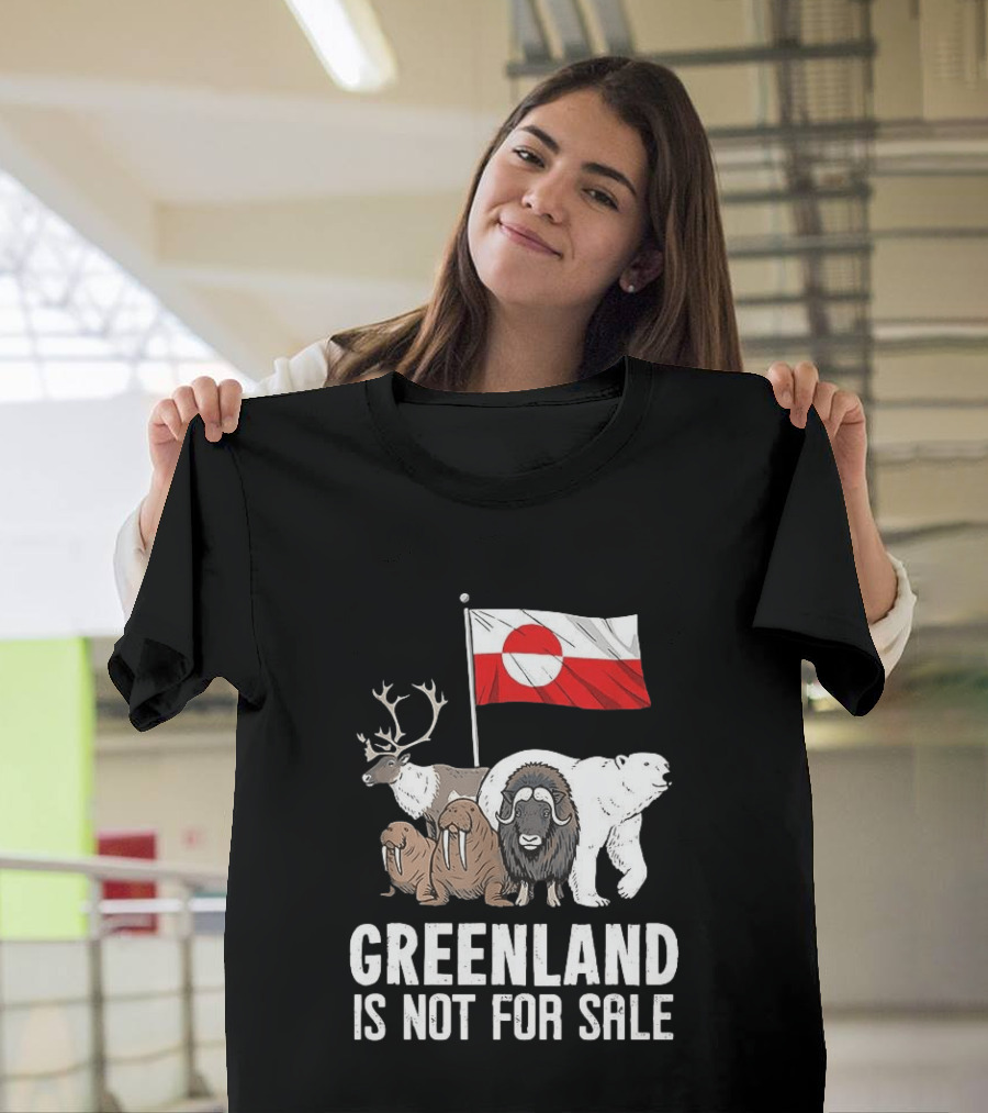 Greenland Wildlife And Flag With Reindeer Walrus Polar Bear Boasting Local Pride T-Shirt