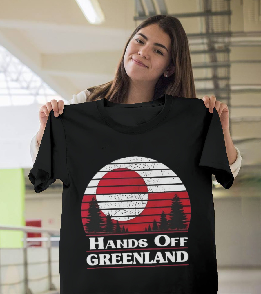Hands Off Greenland Red And White Retro Pine Trees T-Shirt