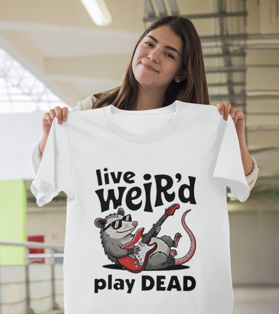 Live Weird Play Dead Opossum Electric Guitar T-Shirt