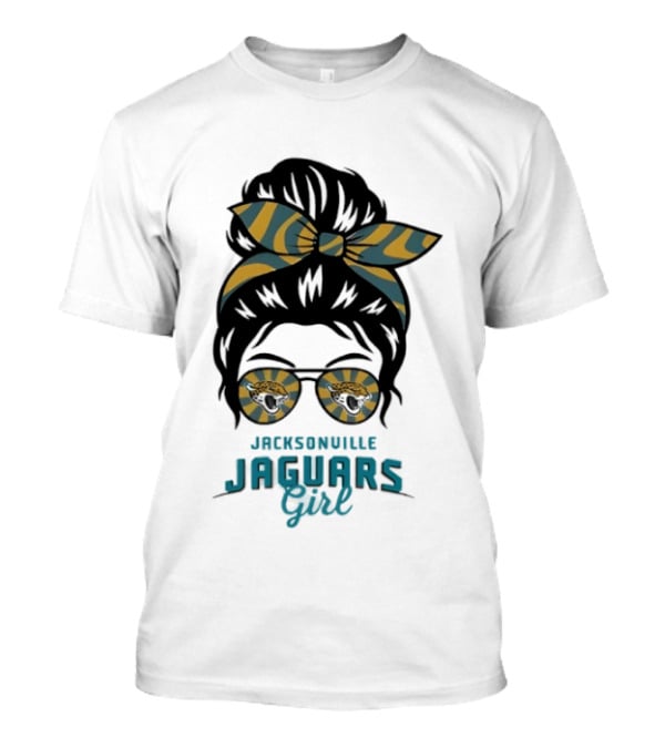 Jacksonville Jaguars Girl Messy Bun Glasses Bow Fan Spirit T-Shirt