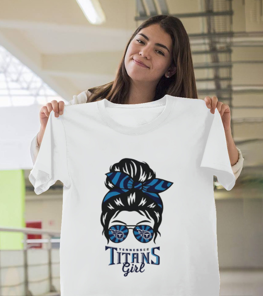 Tennessee Titans Girl Messy Bun Glasses Bow T-Shirt