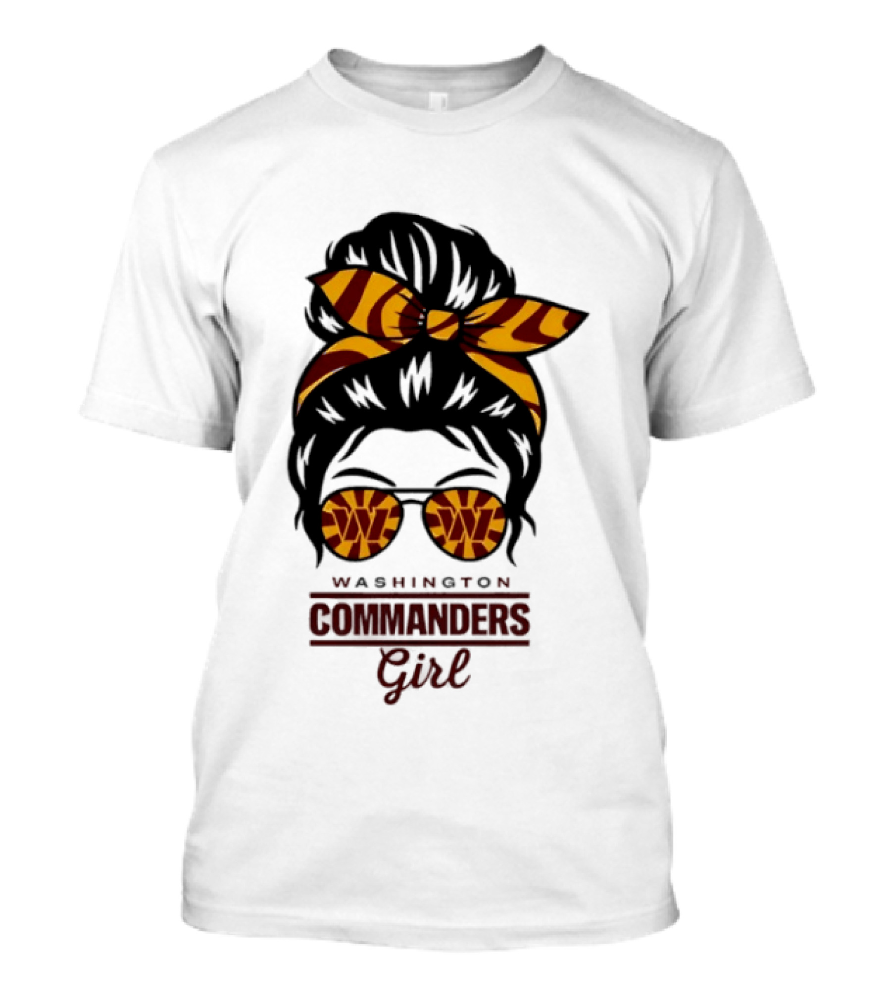 Washington Commanders Girl Messy Bun Glasses Football Fan T-Shirt