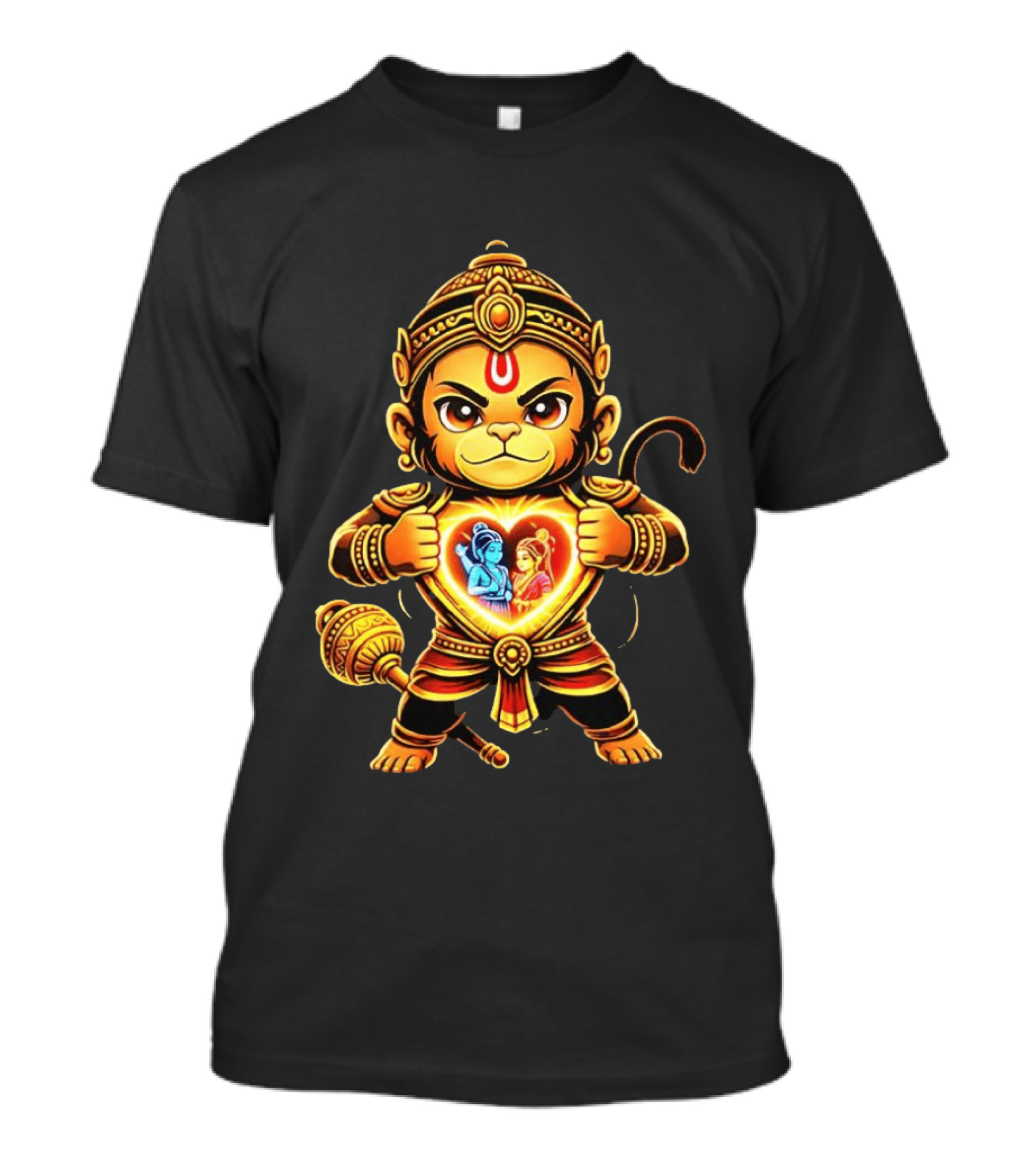 Hanumanji Hanuman Hindu Monkey God Devotee Illustration With Heart Symbol And Ram Sita T-Shirt