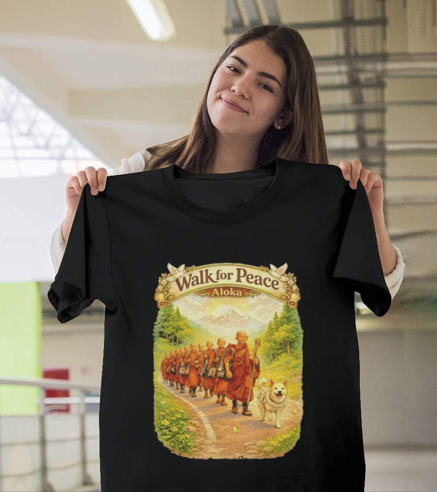 Walk For Peace Aloka Monks With Dog In Nature Trail T-Shirt