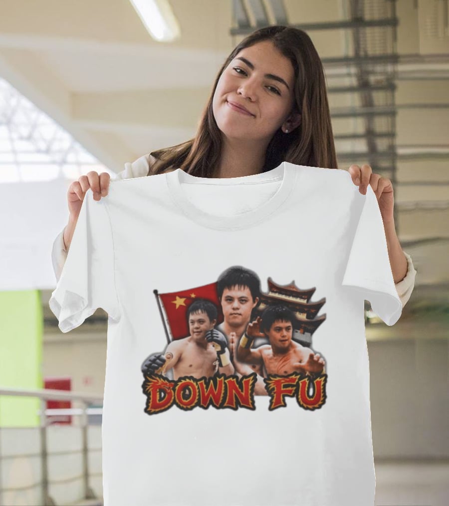 Down Fu Martial Arts Style With Fighters And Chinese Pagoda T-Shirt