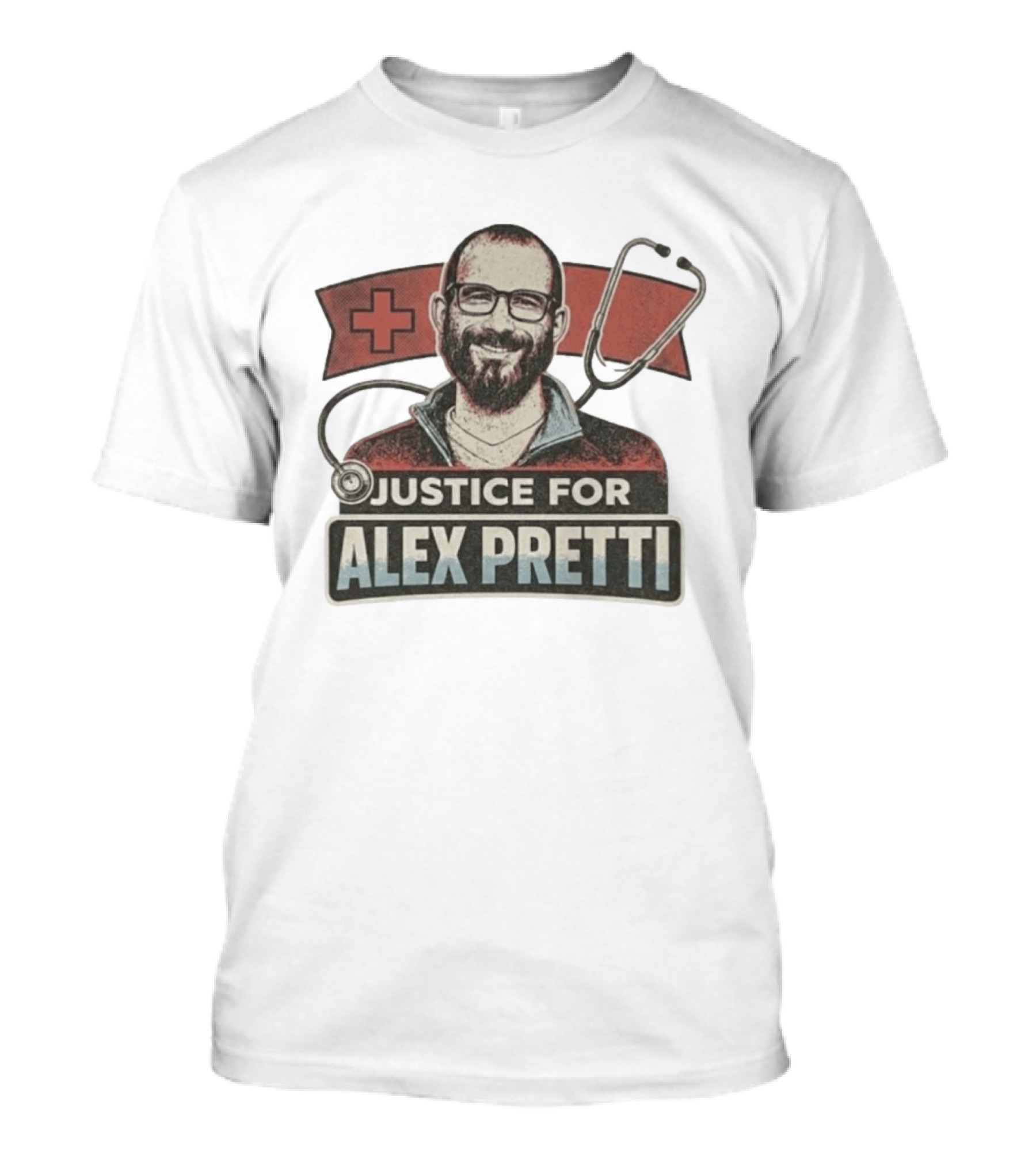 Justice For Alex Pretti Minneapolis ICU Nurse Memorial Red Cross Stethoscope T-Shirt