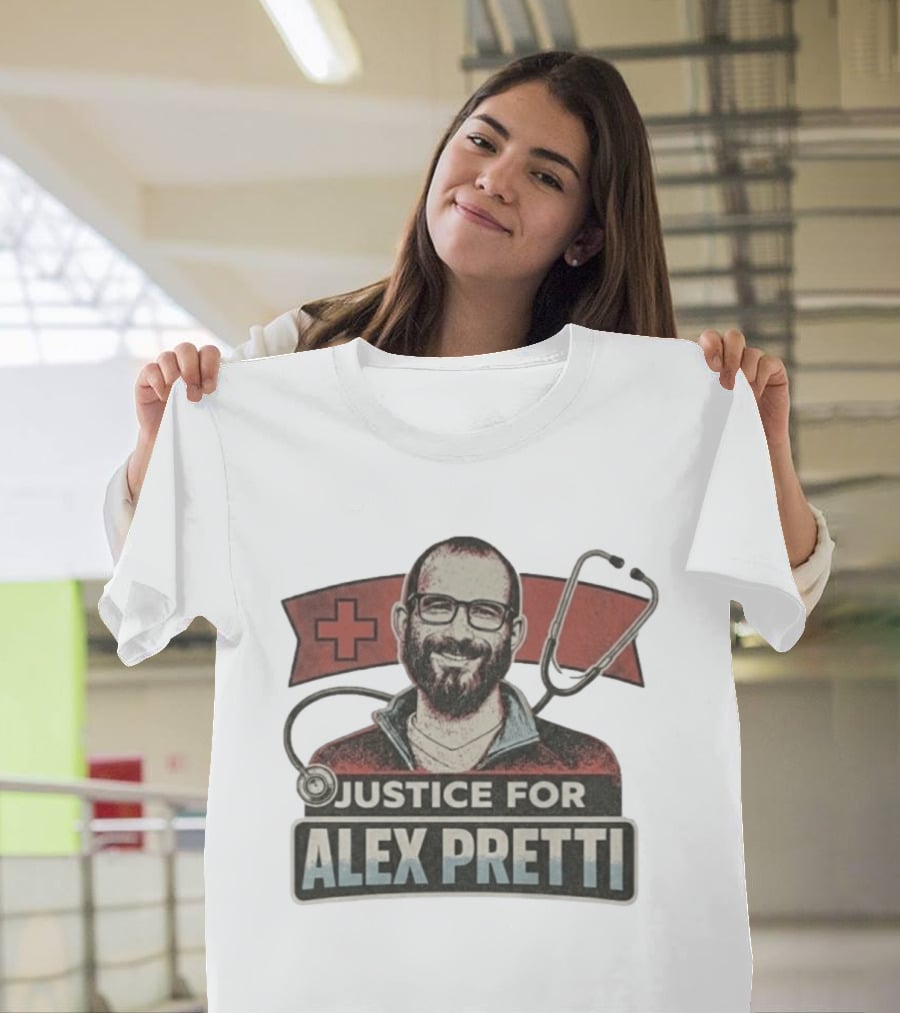 Justice For Alex Pretti Minneapolis ICU Nurse Memorial Red Cross Stethoscope T-Shirt