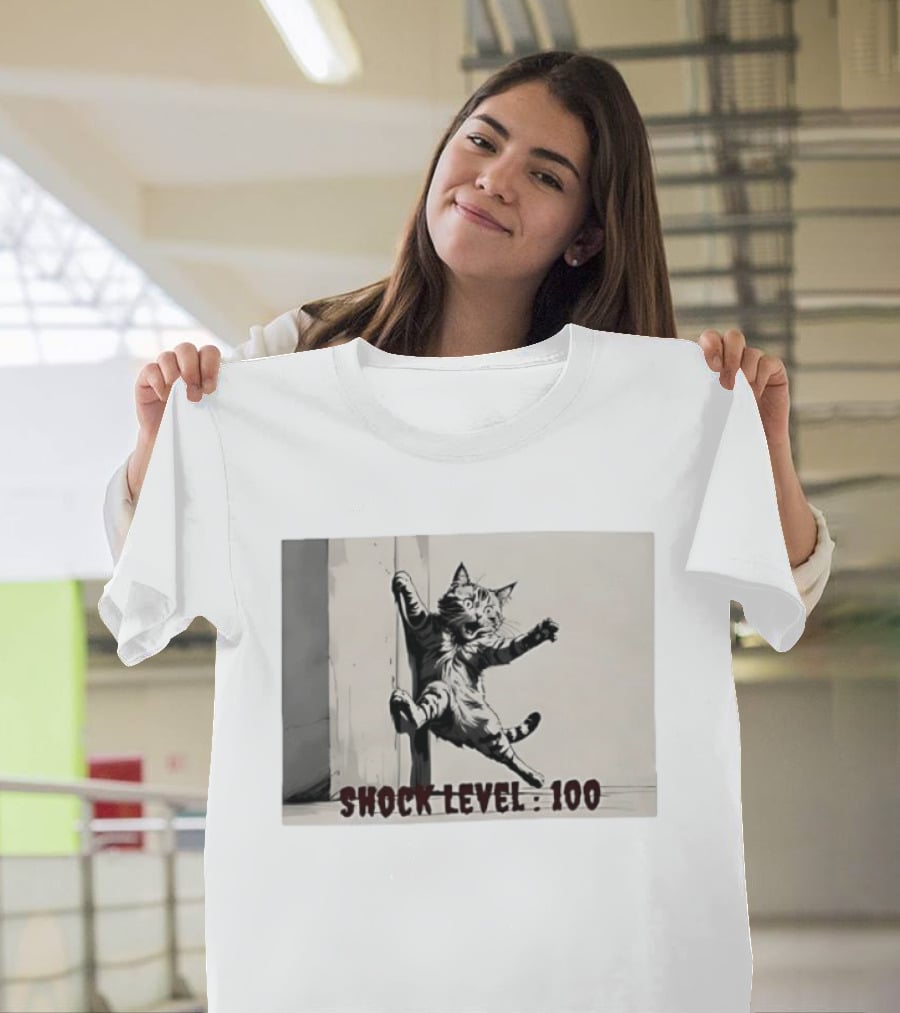 Shocked Cat Shock Level 100 Feline Expression T-Shirt