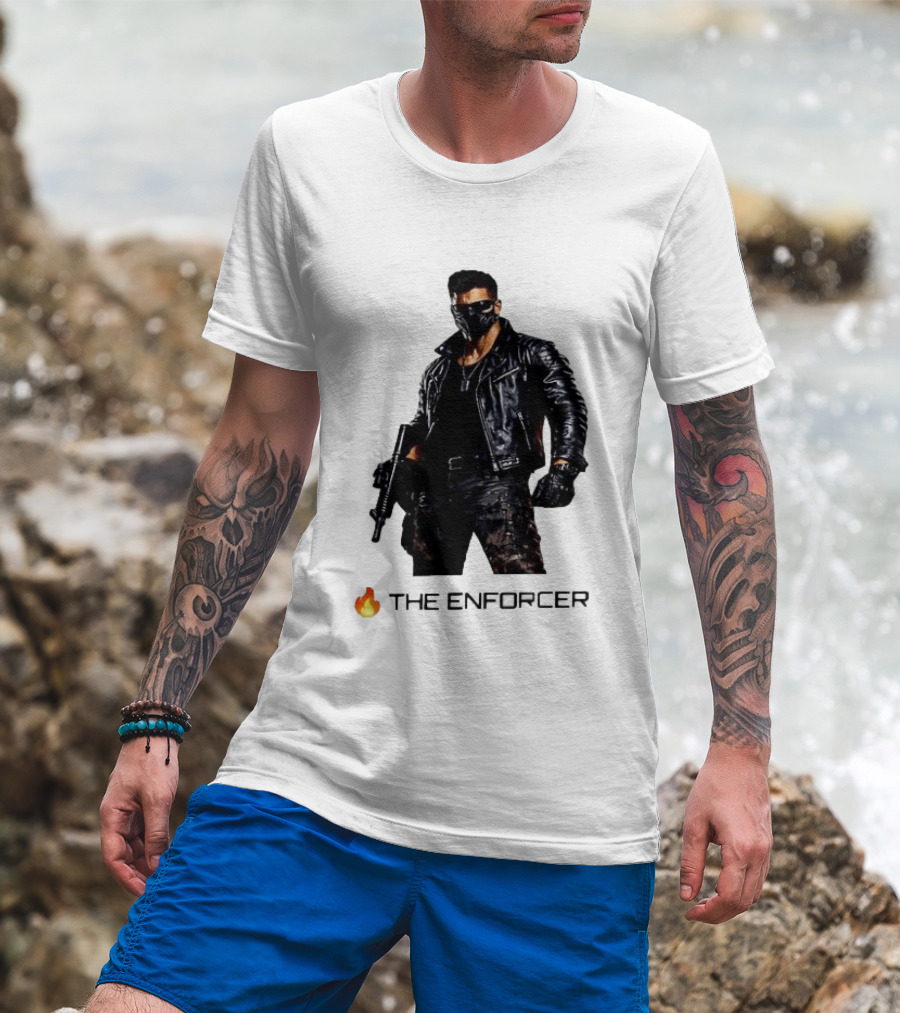 The Enforcer Leather Jacket Warrior With Mask And Fire T-Shirt