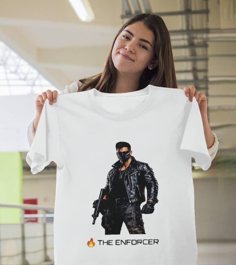 The Enforcer Leather Jacket Warrior With Mask And Fire T-Shirt