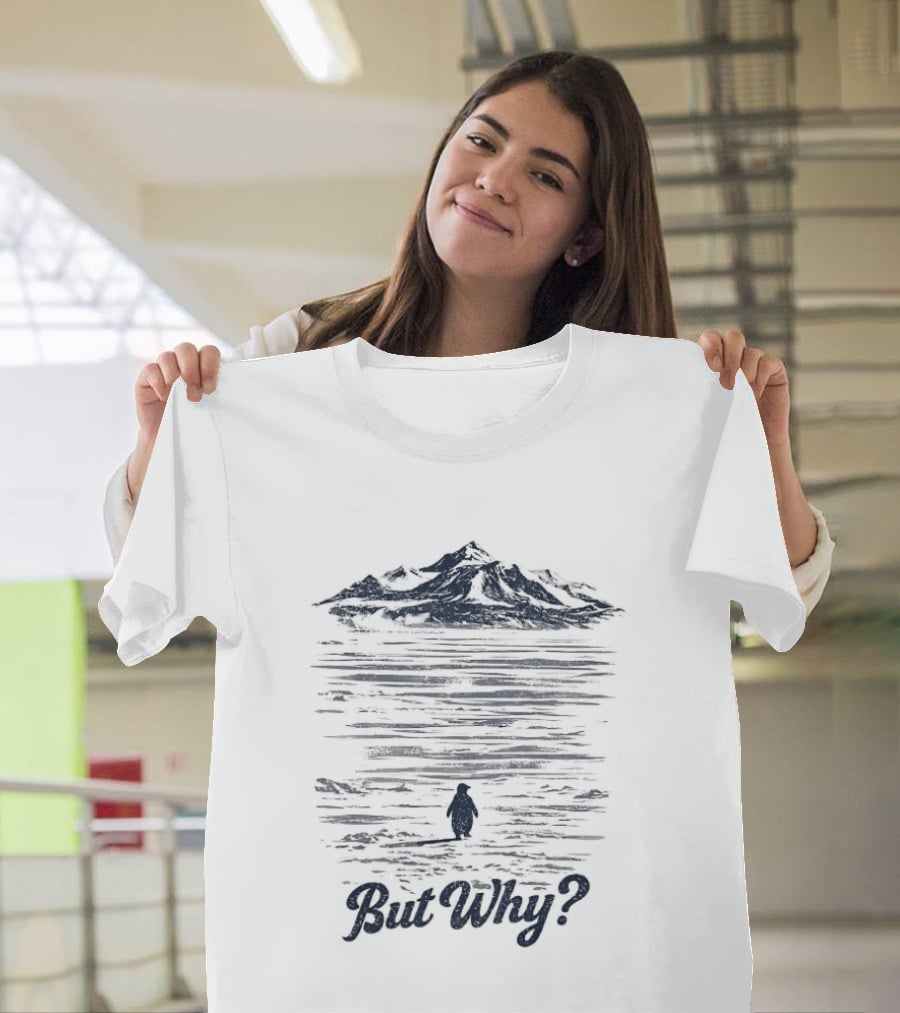 Penguin Mountain But Why Meme Greenland Ocean Scene T-Shirt