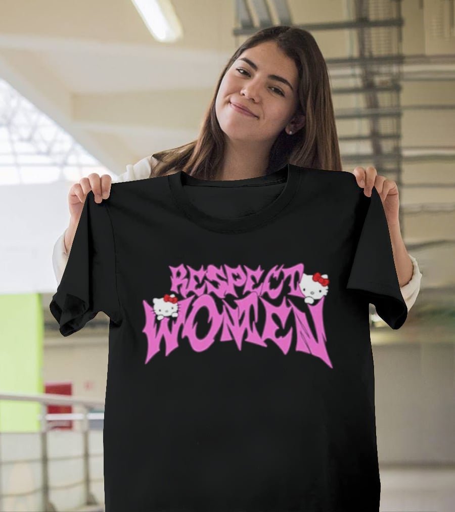 Respect Women Pink Script Featuring Hello Kitty T-Shirt