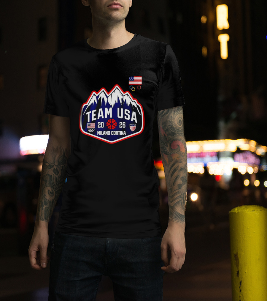 Team Usa 2026 Milano Cortina Olympics American Flag Mountain T-Shirt