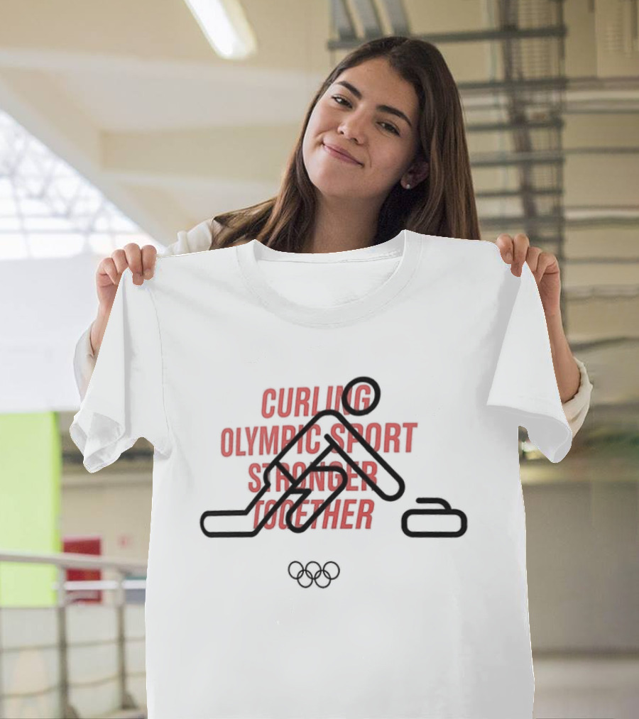 Curling Olympic Sport Stronger Together Iconic Rings T-Shirt