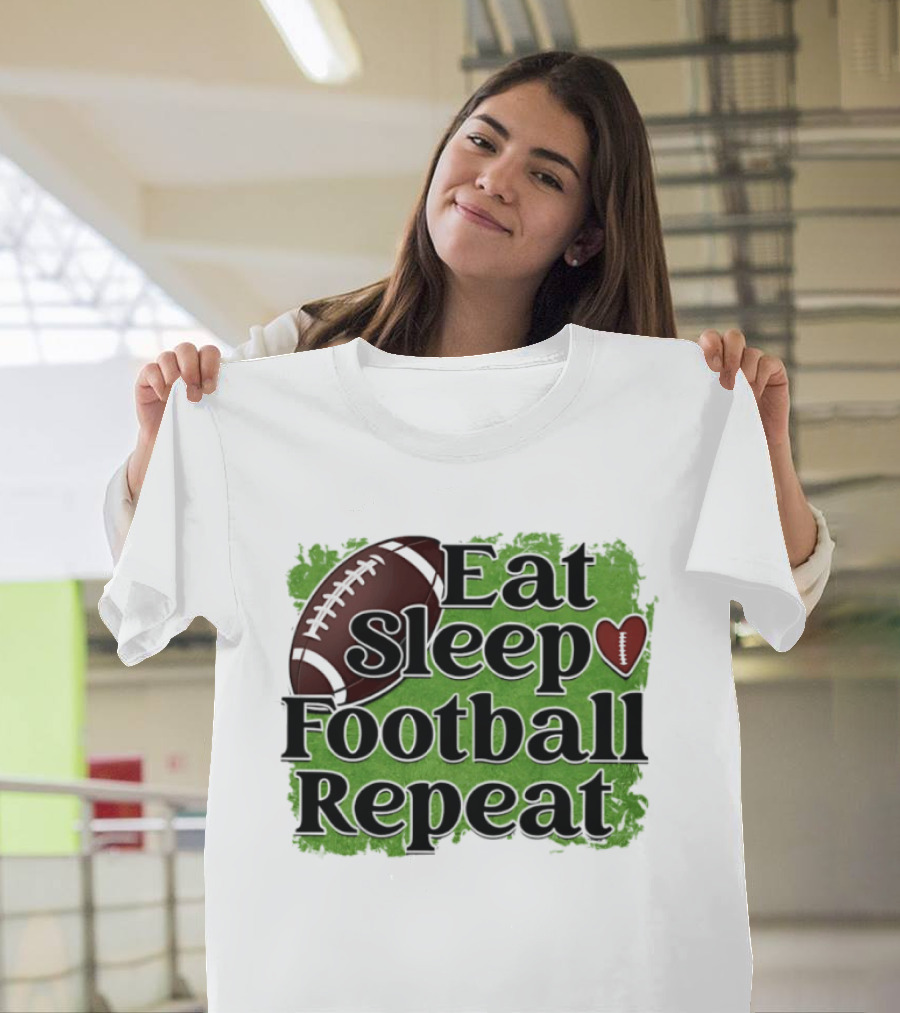 Eat Sleep Football Repeat Heart Football T-Shirt