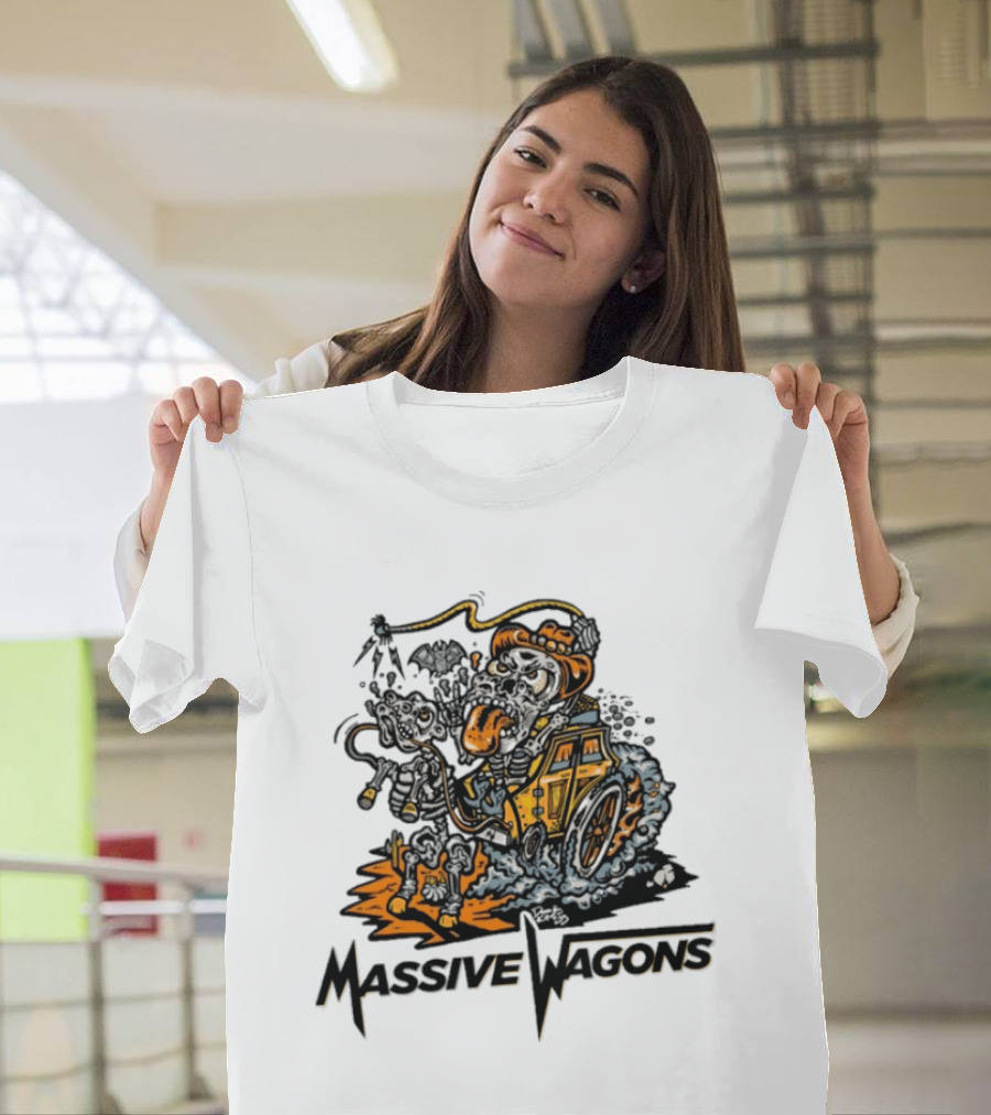 Massive Wagons Skeleton Cowboy In Car T-Shirt