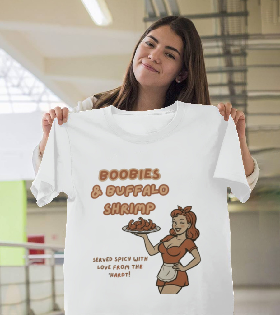 Boobies & Buffalo Shrimp Served Spicy With Love From The Hardt Retro Waitress T-Shirt