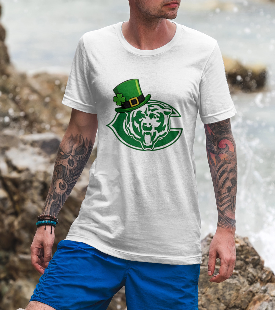 Chicago Bears St Patrick's Day Green Logo With Irish Hat T-Shirt