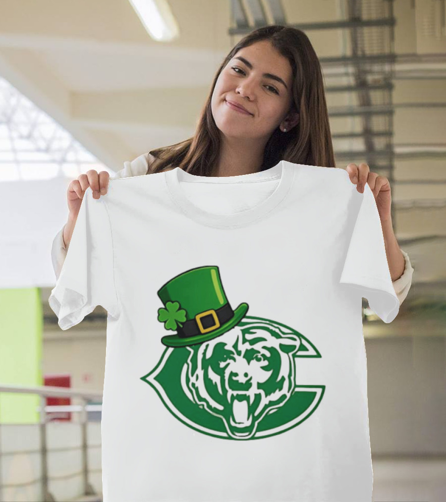 Chicago Bears St Patrick's Day Green Logo With Irish Hat T-Shirt