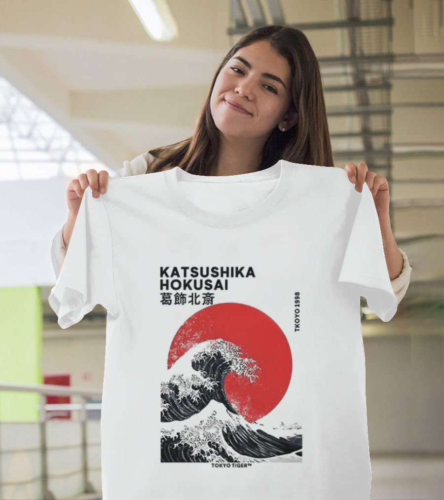 Katsushika Hokusai The Great Wave And Red Sun Japanese Ukiyo E T-Shirt
