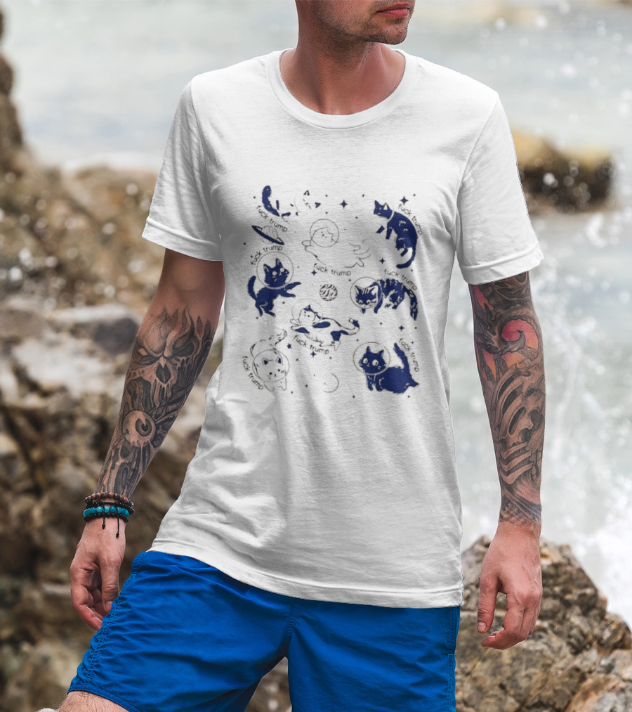 Subtle FDT Cats In Space Stars Orbit And Floating Shapes T-Shirt