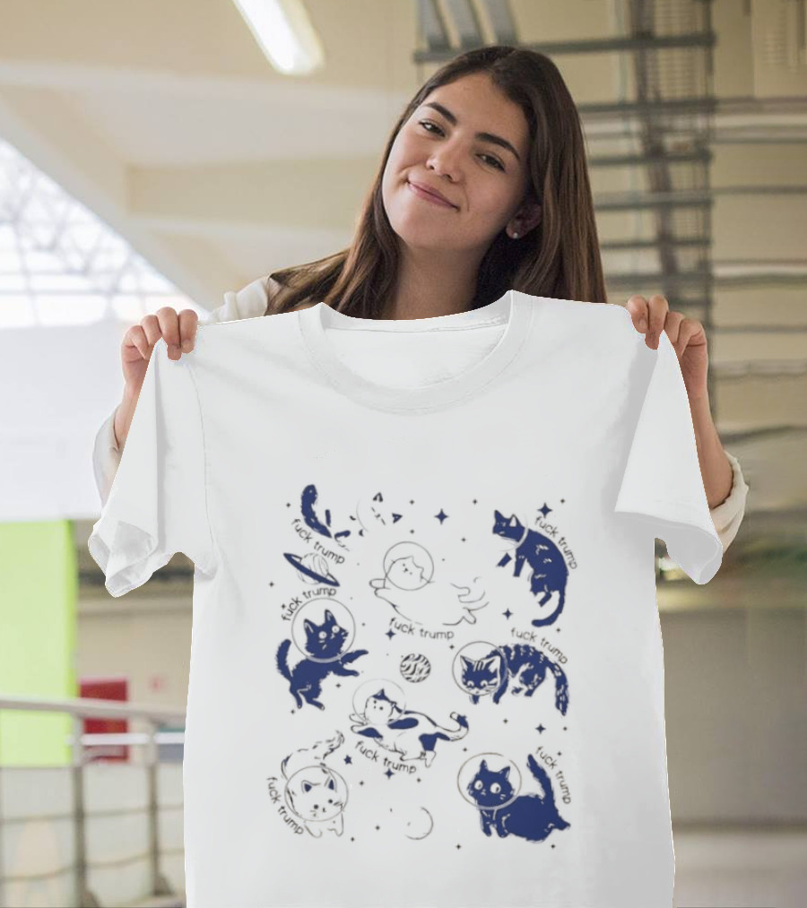 Subtle FDT Cats In Space Stars Orbit And Floating Shapes T-Shirt