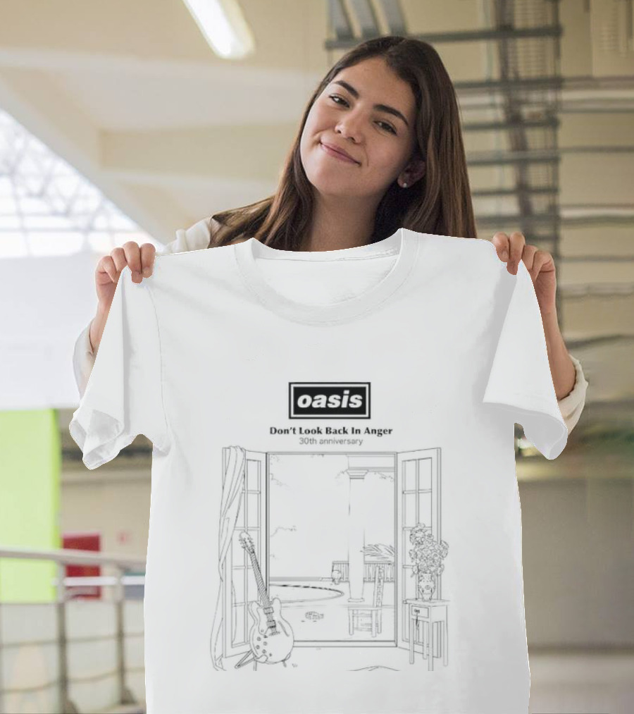 Oasis Don't Look Back In Anger 30th Anniversary Open Window Guitar Scene T-Shirt