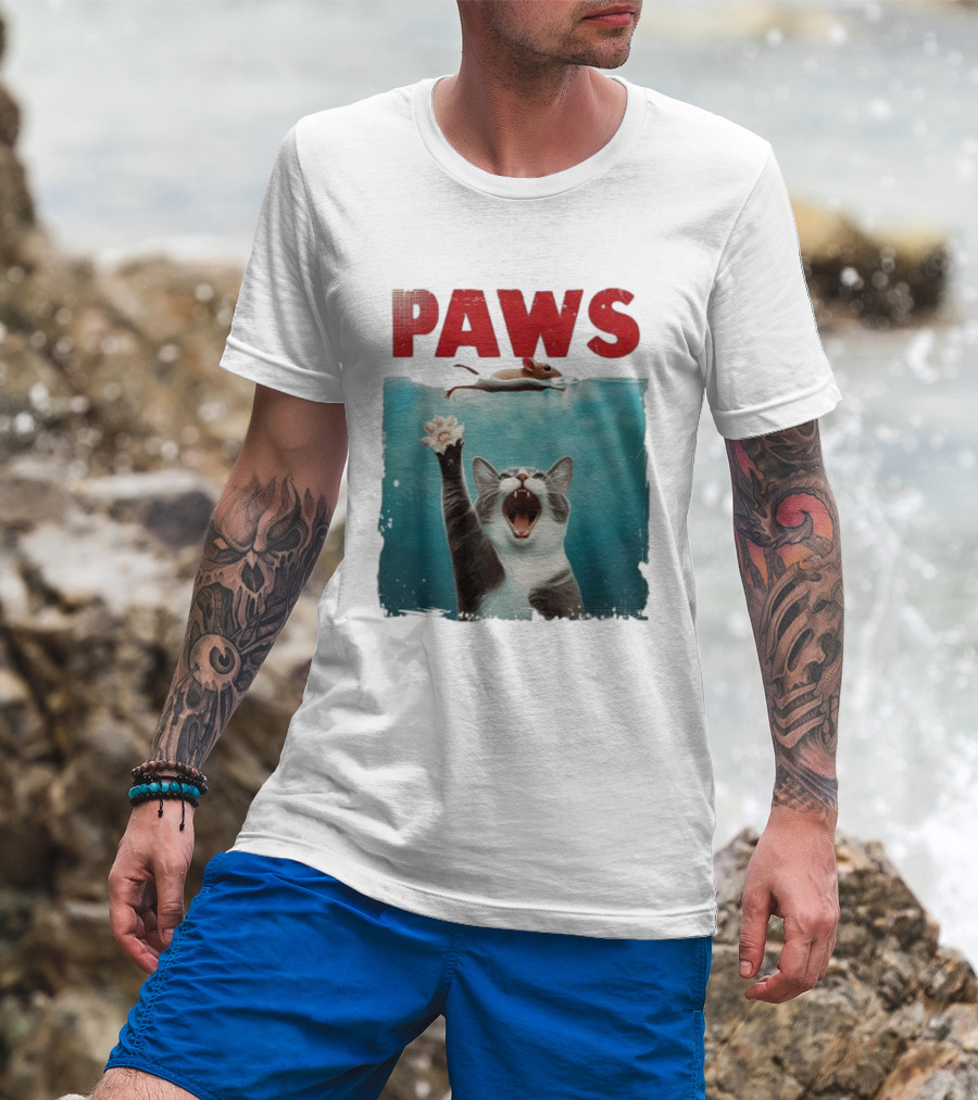 Paws Cat Chasing Mouse Playful Kitten Humor T-Shirt