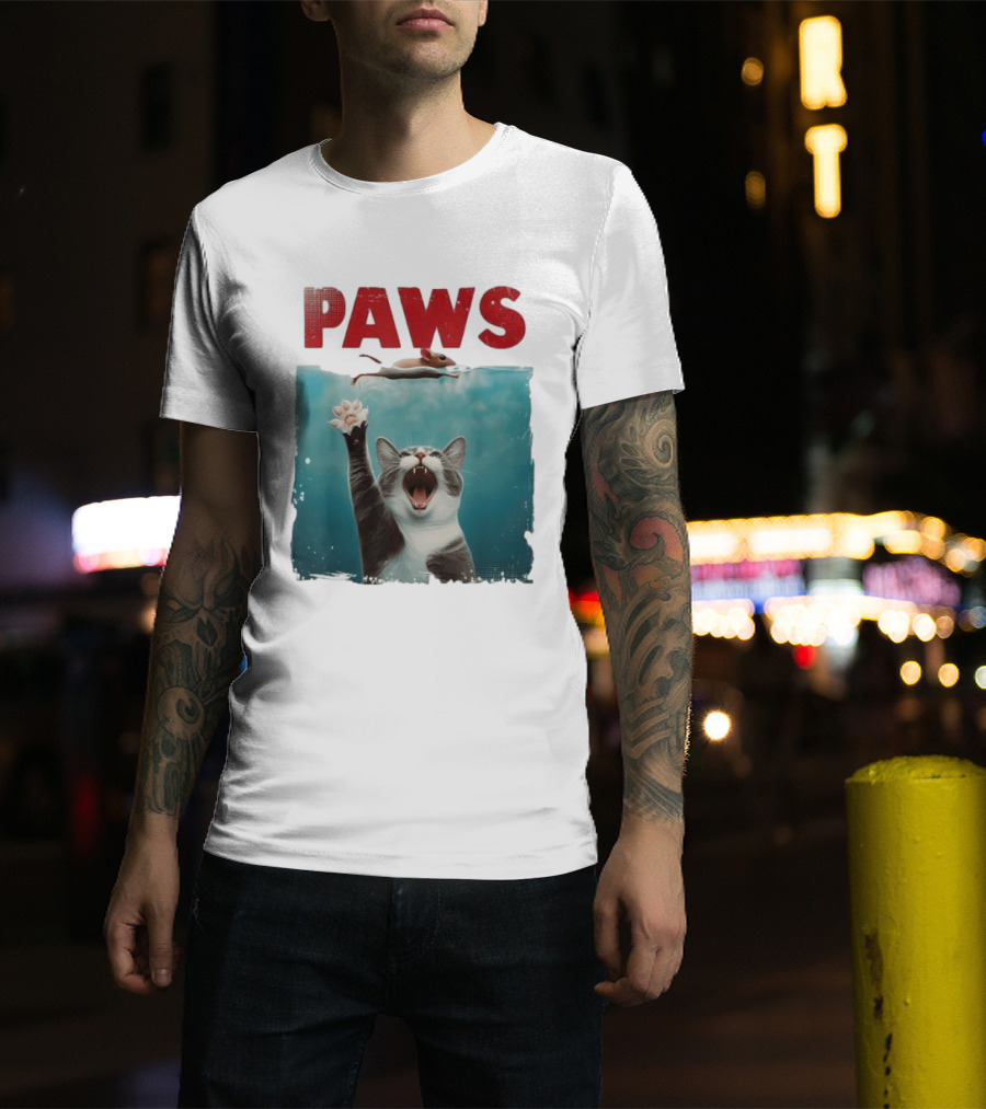 Paws Cat Chasing Mouse Playful Kitten Humor T-Shirt