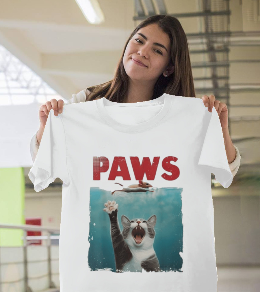 Paws Cat Chasing Mouse Playful Kitten Humor T-Shirt