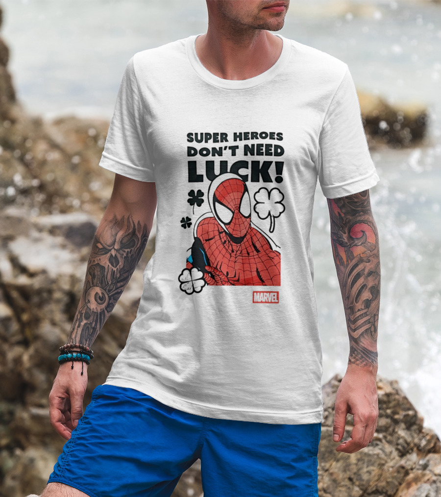 Marvel Spider Man Super Heroes Don't Need Luck T-Shirt