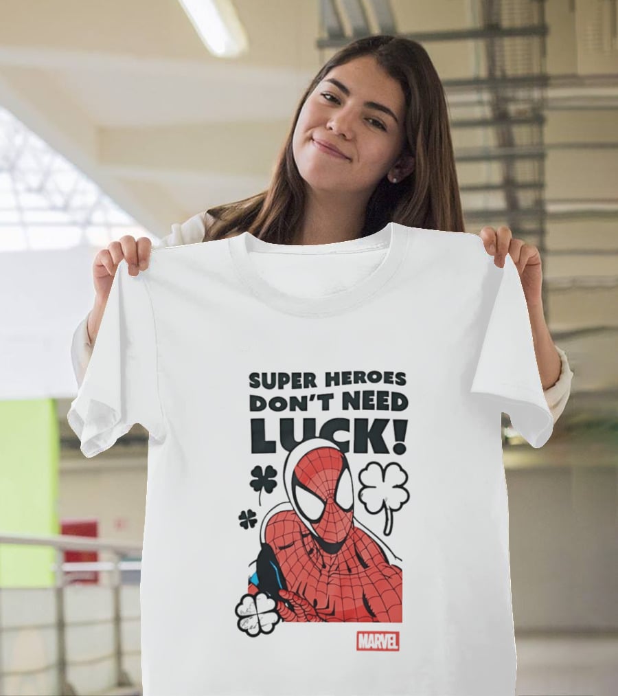 Marvel Spider Man Super Heroes Don't Need Luck T-Shirt
