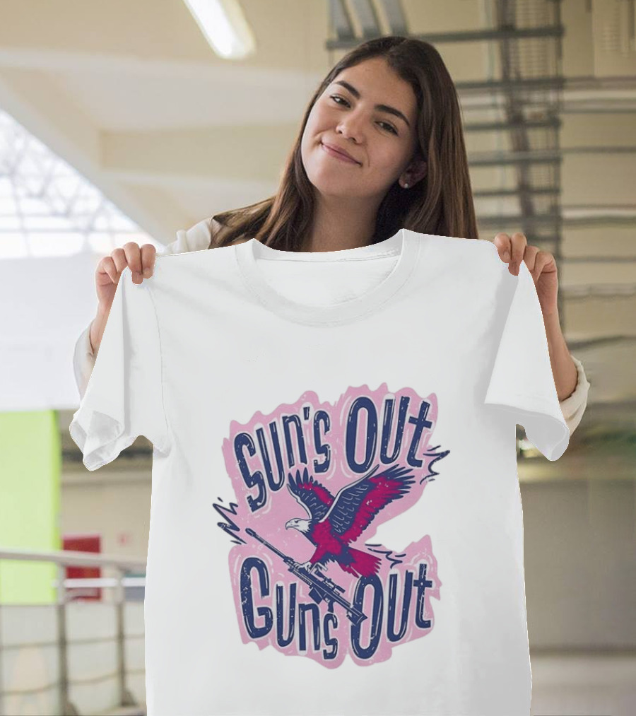 Sun's Out Guns Out Bald Eagle Holding Rifle T-Shirt