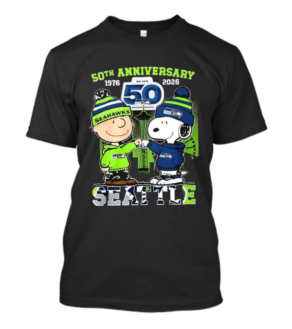 Seattle Seahawks 50th Anniversary 1976 2026 Charlie Brown Snoopy T-Shirt
