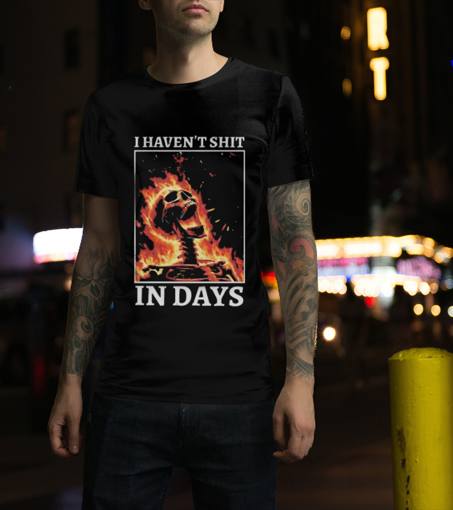 Skeleton On Fire I Haven't Shit In Days Humorous Flame T-Shirt
