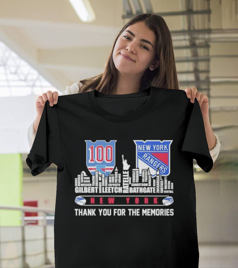 New York Rangers 100th Anniversary Skyline Player Names Thank You For The Memories T-Shirt